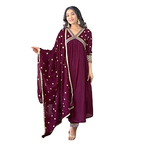 Naixa Womens Vichitra Silk Embroidered A-Line Kurta
