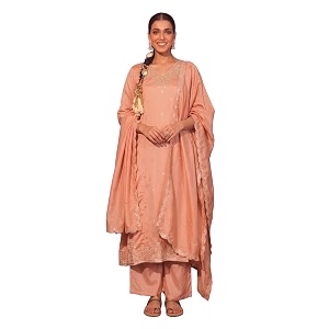 Naixa Womens Vichitra Silk Embroidered A-Line Kurta