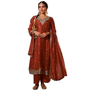 Naixa Womens Vichitra Silk Embroidered A-Line Kurta