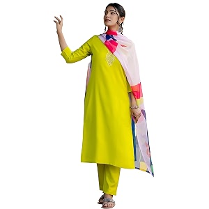 Naixa Womens Viscose Embroidered Straight Kurta with