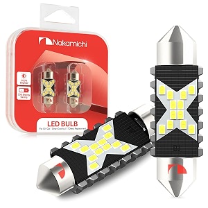 nakamichi led bulb 578 c5w festoon led bulbs canbus error free 12-smd 2016 chipsets 6000k white replacement for car interior map dome courtesy license plate lights pack of 2 white colour 39mm