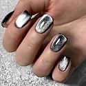 Nakhi 24 Reusable Artificial Fake Nail Set | Lightweight &amp; Long Lasting| Quick Fix For Festivals &amp; Special Occasions (B_silver)
