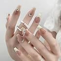 Nakhi 24 Reusable Artificial Fake Nail Set | Lightweight &amp; Long Lasting| Quick Fix For Festivals &amp; Special Occasions (P_bow)