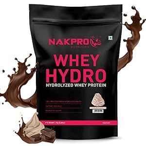 nakpro hydro whey protein hydrolyzed  2489g protein 545g bcaa  easy mixing low carbs easy digesting whey protein supplement powder for men women amp athletes  1 kg chocolate