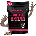 NAKPRO HYDRO Whey Protein Hydrolyzed | 24.89g Protein, 5.45g BCAA | Easy Mixing, Low Carbs, Easy Digesting Whey Protein Supplement Powder for Men, Women &amp; Athletes | 1 Kg (Chocolate)