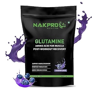 nakpro l-glutamine powder  4g glutamine per serving 50 servings  post workout amino acid supplement for muscle growth and recovery blueberry 250g