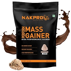 nakpro perform mass gainer  high protein amp high calorie  15g protein 33g bcaa added vitamins amp mineralseasy mixing easy digesting powder for men amp women  1 kg chocolate flavour 10 servings