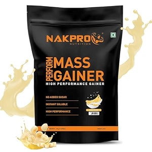 nakpro perform mass gainer  high protein amp high calorie  15g protein 33g bcaa  added vitamins amp minerals  easy mixing easy digesting powder for men amp women 1 kg banana