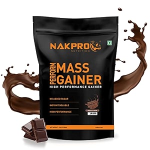nakpro perform mass gainer  high protein amp high calorie  15g protein 33g bcaa added vitamins amp mineralseasy mixing easy digesting powder for men amp women  1 kg chocolate flavour 10 servings
