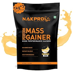 nakpro perform mass gainer  high protein amp high calorie  15g protein 33g bcaa added vitamins amp mineralseasy mixing easy digesting powder for men amp women  1 kg chocolate flavour 10 servings