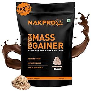 nakpro perform mass gainer  high protein amp high calorie  15g protein 33g bcaa added vitamins amp mineralseasy mixing easy digesting powder for men amp women  1 kg chocolate flavour 10 servings