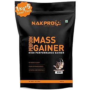nakpro perform mass gainer  high protein amp high calorie  15g protein 33g bcaa  added vitamins amp minerals  easy mixing easy digesting mass gainer powder for men amp women  5 kgs 1 kg5 nos cookies amp cream flavour 50 servings