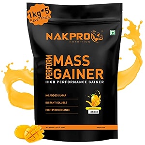 nakpro perform mass gainer  high protein amp high calorie  15g protein 33g bcaa added vitamins amp mineralseasy mixing easy digesting powder for men amp women  1 kg chocolate flavour 10 servings