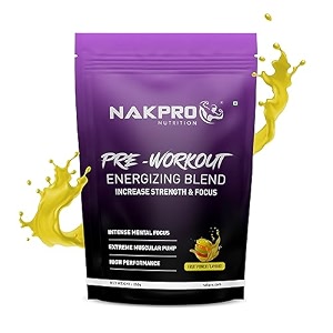nakpro pre workout supplement with 100mg caffeine 1200mg creatine monohydrate and 1200mg citrulline  helps in lean muscle building improves workout performance - 20 servings fruit punch 250g