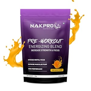 nakpro pre workout supplement with 100mg caffeine 1200mg creatine monohydrate and 1200mg citrulline  helps in lean muscle building improves workout performance - 20 servings tangy orange 100g