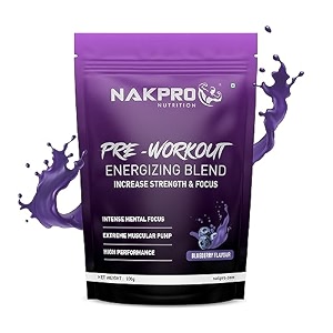 nakpro pre workout supplement blueberry 100g powder with 100mg caffeine 1200mg creatine monohydrate and 1200mg citrullinehelps in lean muscle building improves workout performance - 20 servings