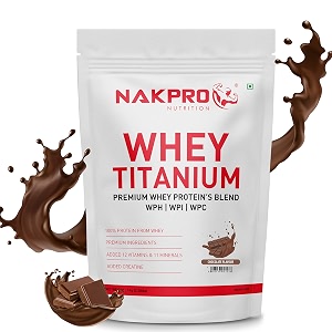 nakpro titanium tri blend whey protein hydrolyzed whey protein isolate amp whey protein concentrate  2404g protein 529g bcaa  added vitamins minerals amp creatine 1 kg chocolate