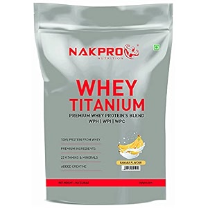 nakpro titanium tri blend whey protein hydrolyzed isolate amp concentrate  2549g protein 1150g eaa 560g bcaa  added vitamins minerals amp creatine-banana-1 kg