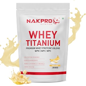 nakpro titanium tri blend whey protein hydrolyzed isolate amp concentrate  2549g protein 1150g eaa 560g bcaa  added vitamins minerals amp creatine-banana-1 kg