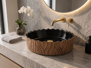 nakshatra surfaces modern timber wood crown 15x15 svn-85seen corner basin brown  black wooden bark design