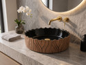 NAKSHATRA SURFACES MODERN Timber Wood Crown 15x15 SVN-85SEEN Corner Basin (Brown & Black, Wooden Bark Design)