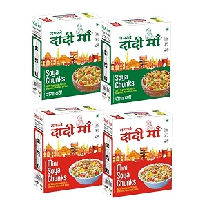 namaste dadi ma soya chunks amp mini soya chunks tender and juicy 15x more protein than milk easy to cook soya badi rich in vitamin minerals amp fiber 200g pack of 4