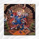 Namaste Home - Canvas Painting - Also Know as Simhamukha Buddhist Thangka - Thangka Art - Mandala Art - Canvas Painting (Cotton Canvas, Small Size 28X28 Inches, Multicolor)