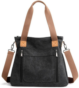 namchi black hobo women canvas handbag shoulder bags casual multi-pocket top handle tote crossbody