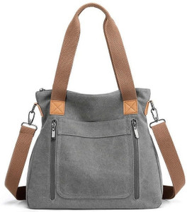 namchi grey hobo women canvas handbag shoulder bags casual multi-pocket top handle tote crossbody