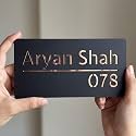 Name Plate for Home Entrance Outdoor – Customised Acrylic House Name Plate | Personalized Door Name Plate with Rose Gold Mirror Letters | Modern Name Board for Home, Flat, Apartment &amp; Office (Rose Gold, 30x15 cm)