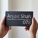 Name Plate for Home Entrance Outdoor – Customised Acrylic House Name Plate | Personalized Door Name Plate with Silver Mirror Letters | Modern Name Board for Home, Flat, Apartment & Office (Silver, 20x10 cm)