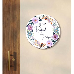 name plate home entrance outdoor  personalized round name board with house number   floral wooden door name sign  custom name plate for home office and outdoor entrance 30x30 cm