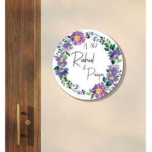 name plate home entrance outdoor  personalized round name board with house number  floral wooden door name sign  custom name plate for home office and outdoor entrance 30x30 cm