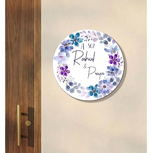 name plate home entrance outdoor  personalized round name board with house number   floral wooden door name sign  custom name plate for home office and outdoor entrance 30x30 cm