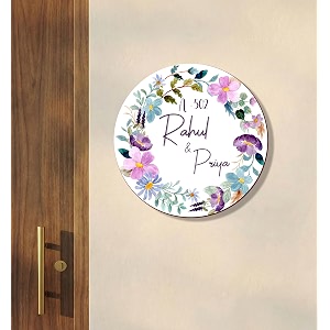 name plate home entrance outdoor  personalized round name board with house number   floral wooden door name sign  custom name plate for home office and outdoor entrance 30x30 cm