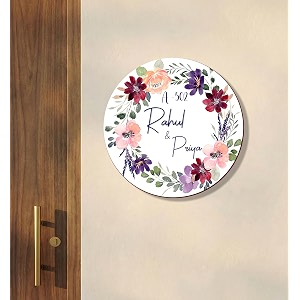 name plate for home entrance outdoor  personalized round name board with house number   floral wooden door name sign  custom name plate for home office and outdoor entrance 30x30 cm