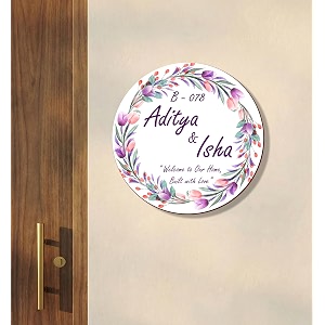 name plate home entrance outdoor  personalized wooden round door name board with flat number amp family name  custom mdf wall sign for apartment house villa 30x30 cm