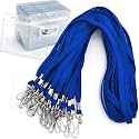 Name Tags Blue Lanyards/Badge Holder Pairs Woven Round Lanyard &amp; Horizontal Sealable Waterproof Clear Plastic ID Card Lanyards with id Holder Name Badges (Blue, 50 Pack)