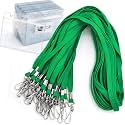 Name Tags Green Lanyards/Badge Holder Pairs Woven Round Lanyard &amp; Horizontal Sealable Waterproof Clear Plastic ID Card Lanyards with id Holder Name Badges (Green, 50 Pack)