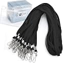 Name Tags Lanyard Badge Holder Pairs (Set of 50, Black): Woven Round Lanyard & Horizontal Sealable Waterproof Clear Plastic ID Card Name