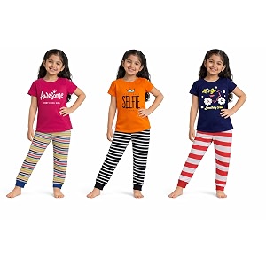 nammababy girl cotton night suit tshirt shorts capri pyjama set - multipacks