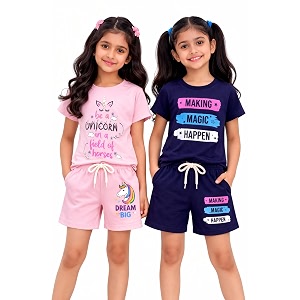 NammaBaby Girls Cotton Graphic Print Night Suit