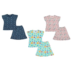nammababy girl cotton night suit tshirt shorts capri pyjama set - multipacks