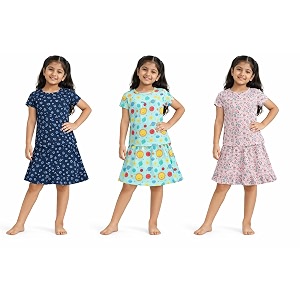 nammababy girl cotton night suit tshirt shorts capri pyjama set - multipacks