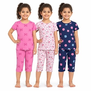 NammaBaby Girls Cotton Graphic Print Night Suit