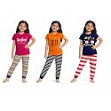 NammaBaby Girl Cotton Night Suit Tshirt Shorts Capri Pyjama Set - Multipacks