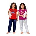 NammaBaby Girl Cotton Night Suit Tshirt Shorts Capri Pyjama Set - Multipacks