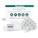 NanaCare Clear Medical Tape Waterproof, 16 Rolls - 1 inch x 10 yds + 10 pc Gauze Pads - Hypoallergenic Surgical Tape Skin