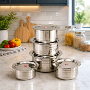 nandeksha stainless steel with lid 5piece 1 ltr15 ltr2 ltr25 ltr3 ltr cookware set handi 2 l with lid stainless steel non-stick induction bottom