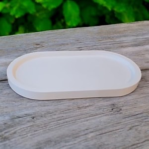 handcrafted white concrete long oval trinket tray  multipurpose jewelry amp accessory organizer  elegant decorative home dcor accent white
